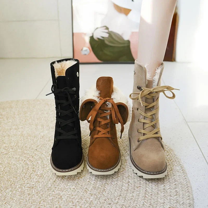 Womens Winter Fur Lined Lace Up Ankle Boots