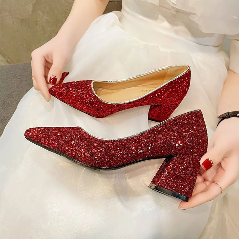 Red sparkly high heels discount