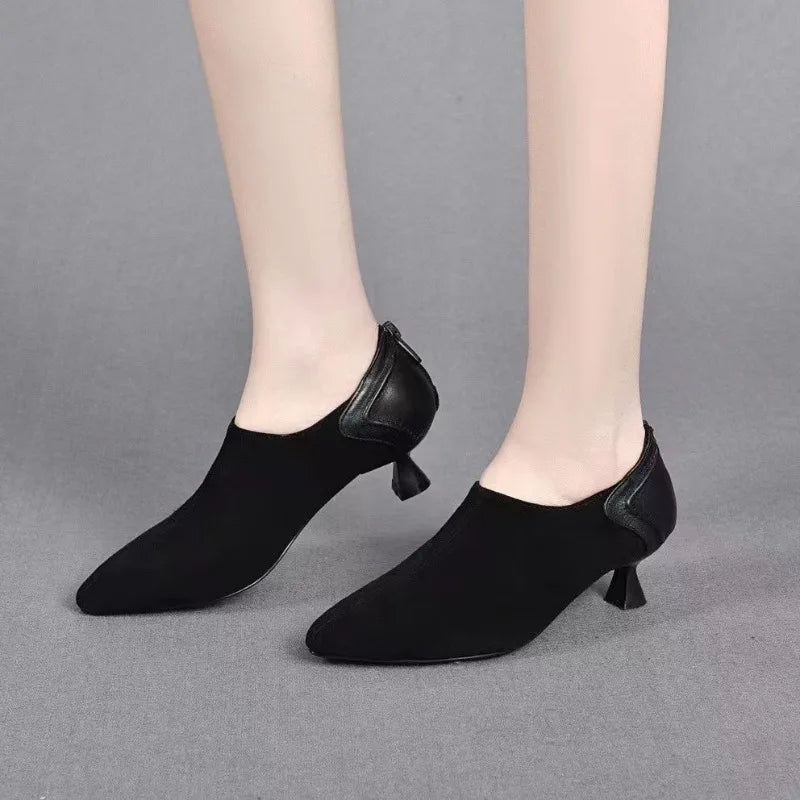 Elegant Black Suede Low Heel Ankle Booties