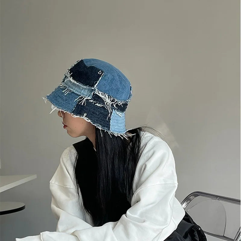 Handmade | Patchwork Denim Bucket Hat Mursaki Denim Bucket Hat - Patchwork Mixed Blue main image 4