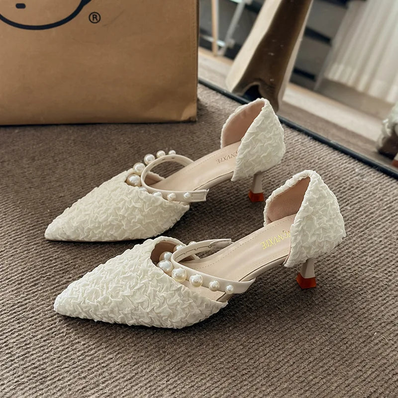 Pearl ankle strap heels clearance