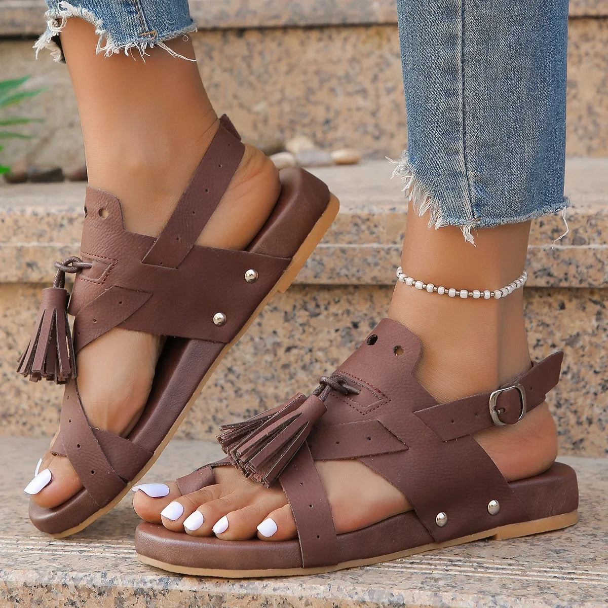Strappy tassel sandals sales
