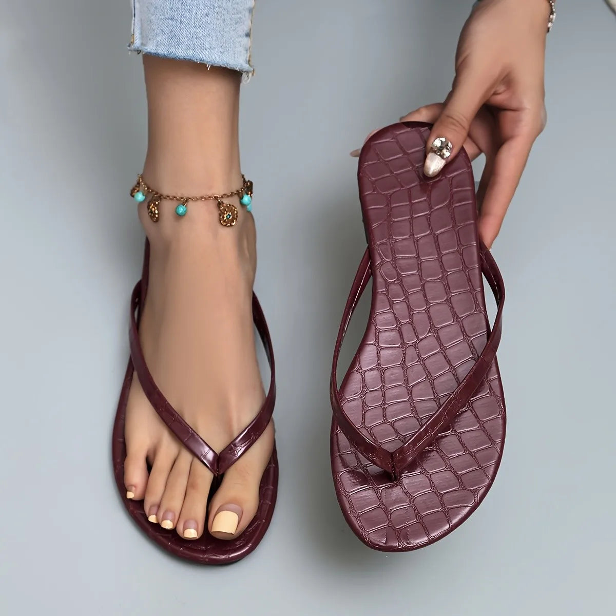 Maroon flip flops hotsell
