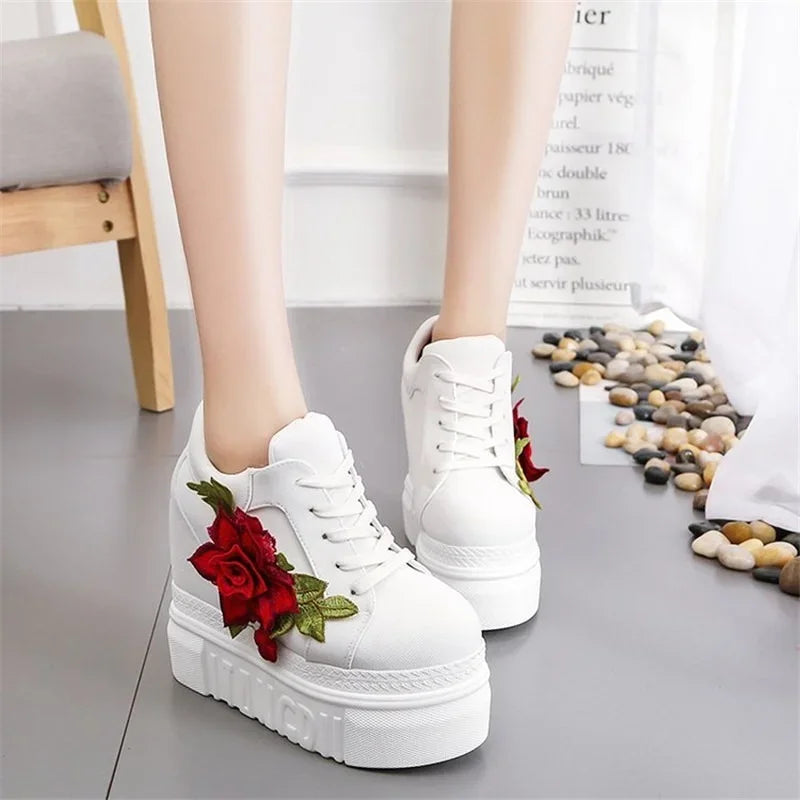 Rose embroidered sneakers hot sale