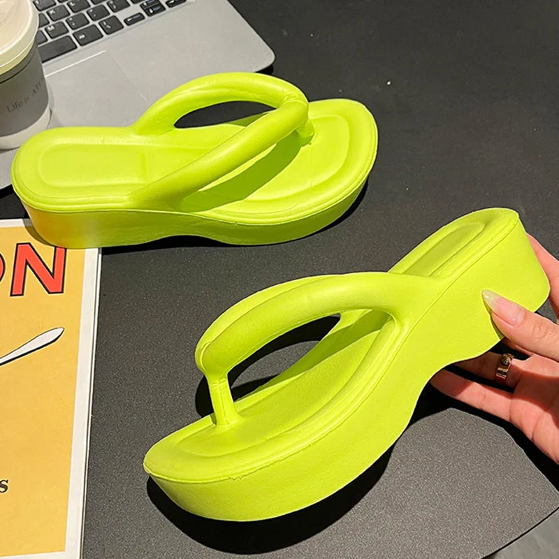 Neon Yellow High Platform Flip Flop Sandals