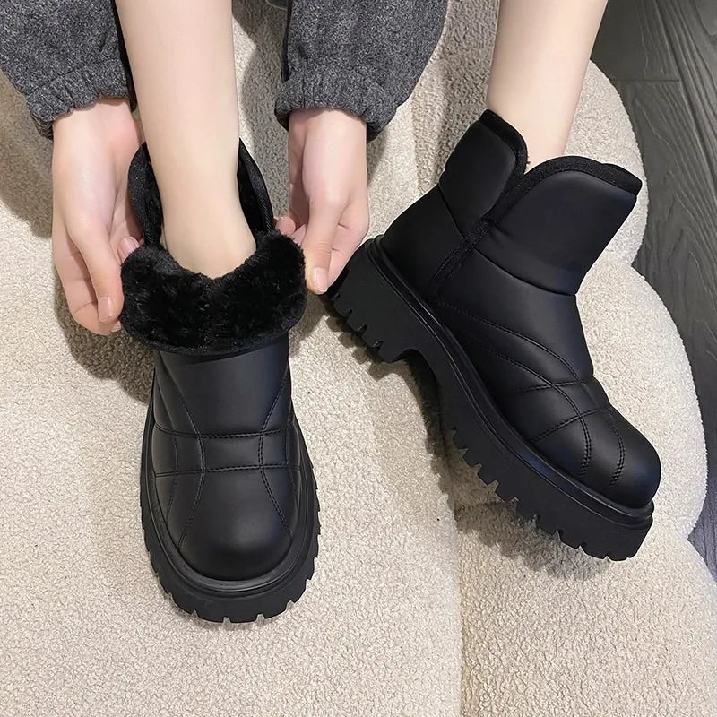 Womens Black Winter Fur Lined Ankle Boots
