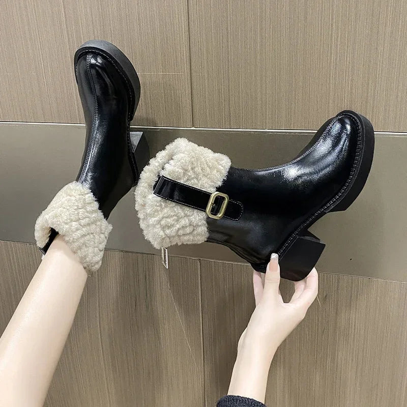 Womens black fur lined ankle boots outlet