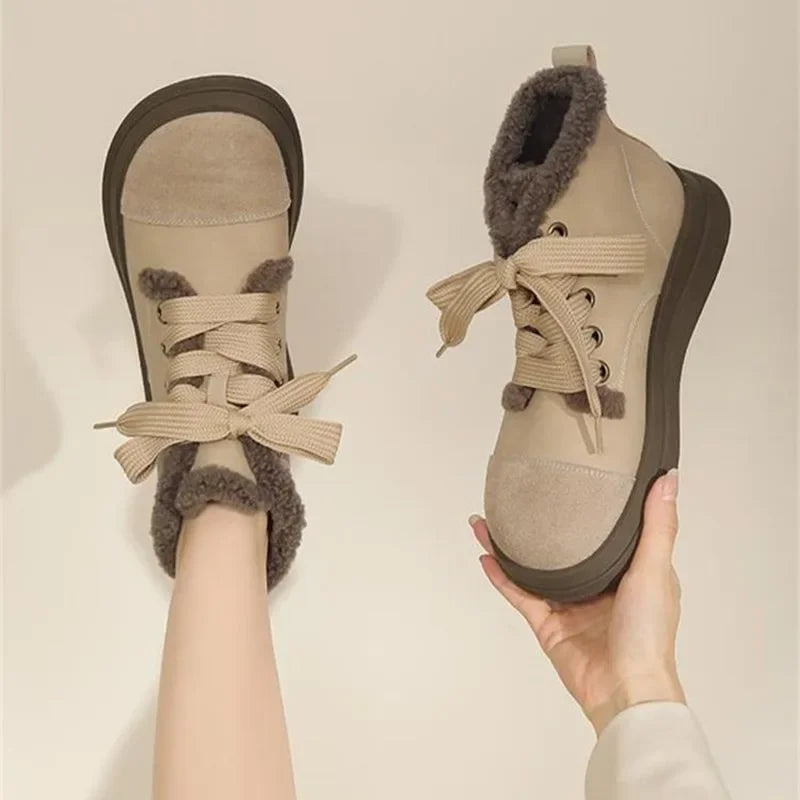 Fur lined lace up ankle boots hot sale