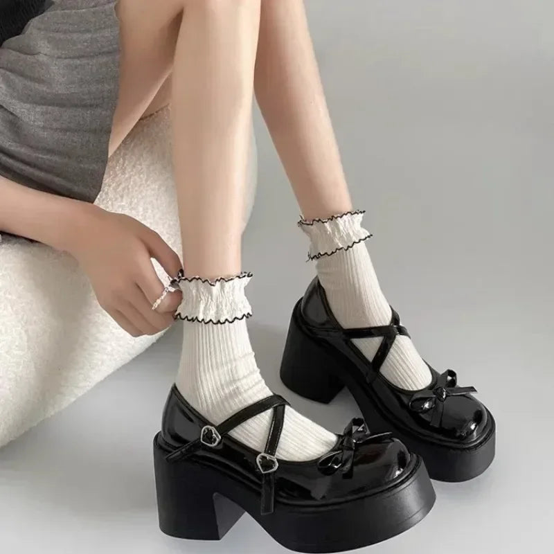 Mary Jane Platform Shoes With Ruffle Socks