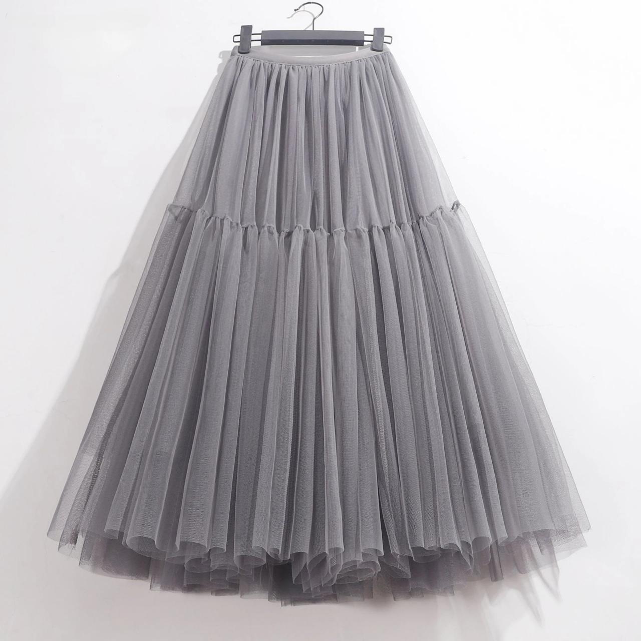 Chic Gray Layered Tulle Skirt for Women