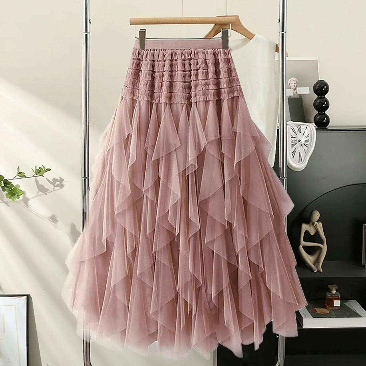 Layered Ruffled Chiffon Skirt In Blush Pink on Luulla
