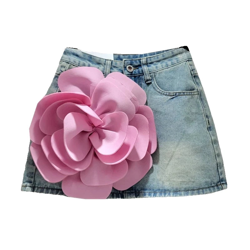 Pink floral denim skirt online