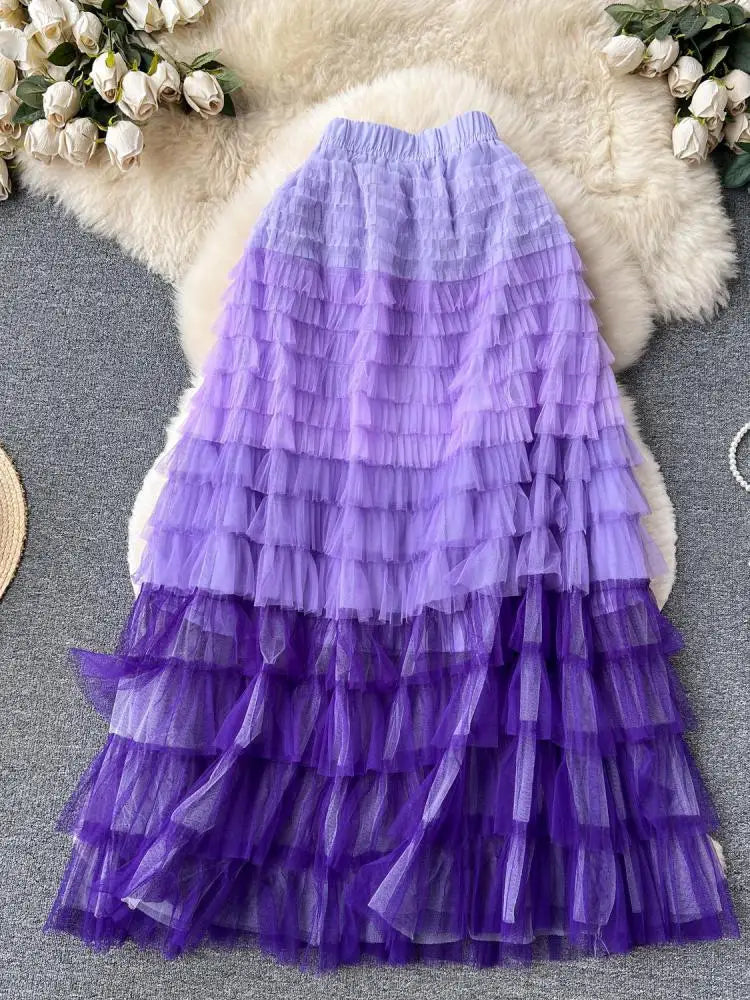 Lavender Ombre Layered Tulle Skirt for Women