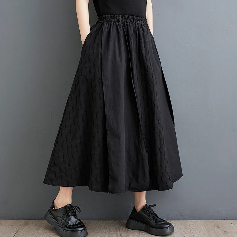 Chic Black Flowy Midi Skirt For Women