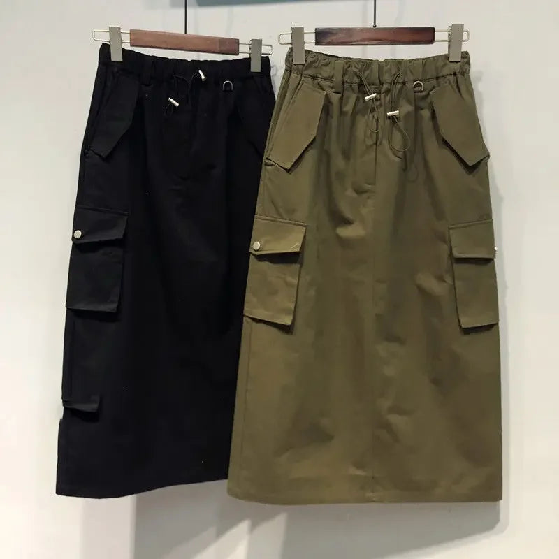 Stretchy High waisted Utility Skirt With Pockets