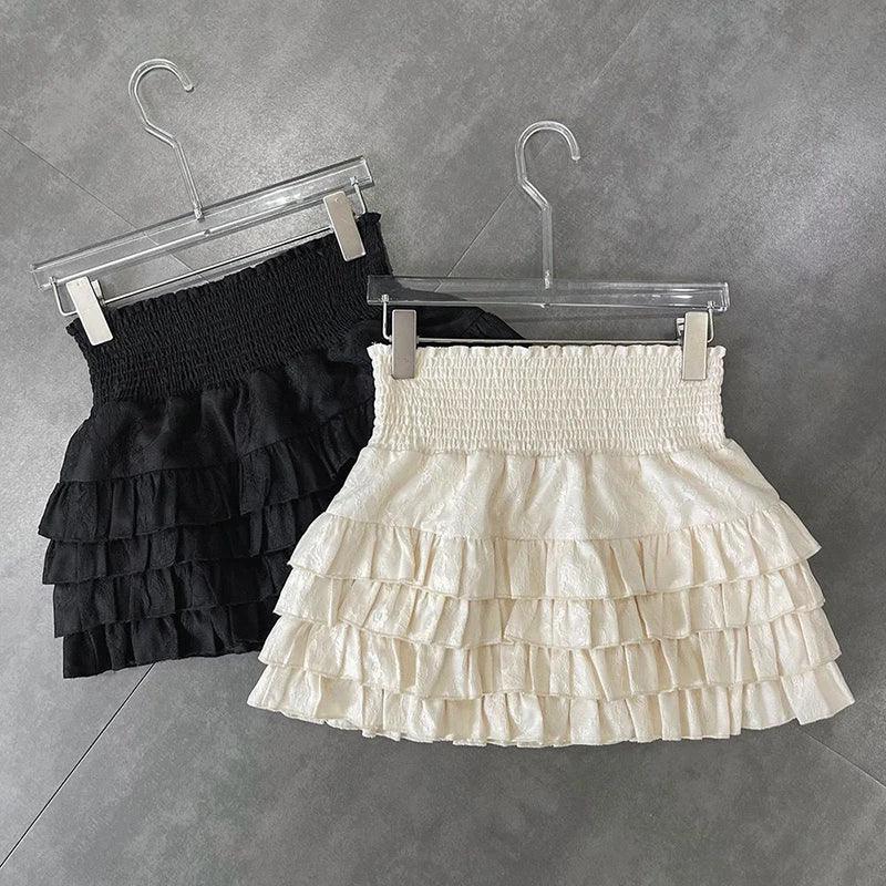 Ruffled Mini Skirt Set In Black And White