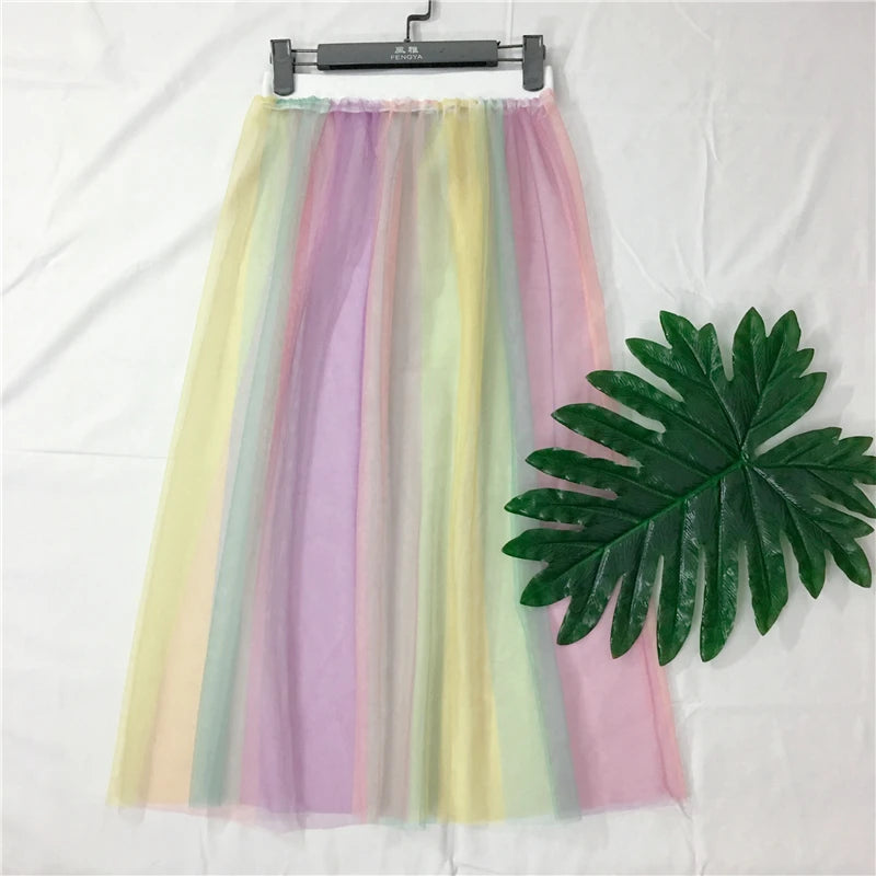 Multi Color Sheer Rainbow Tulle Skirt Overlay