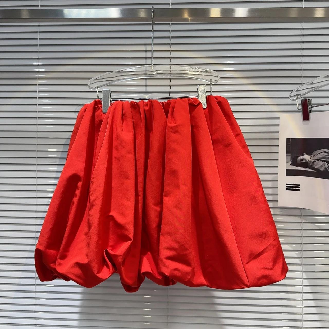 Vibrant Red Satin Balloon Skirt For Women E on Luulla