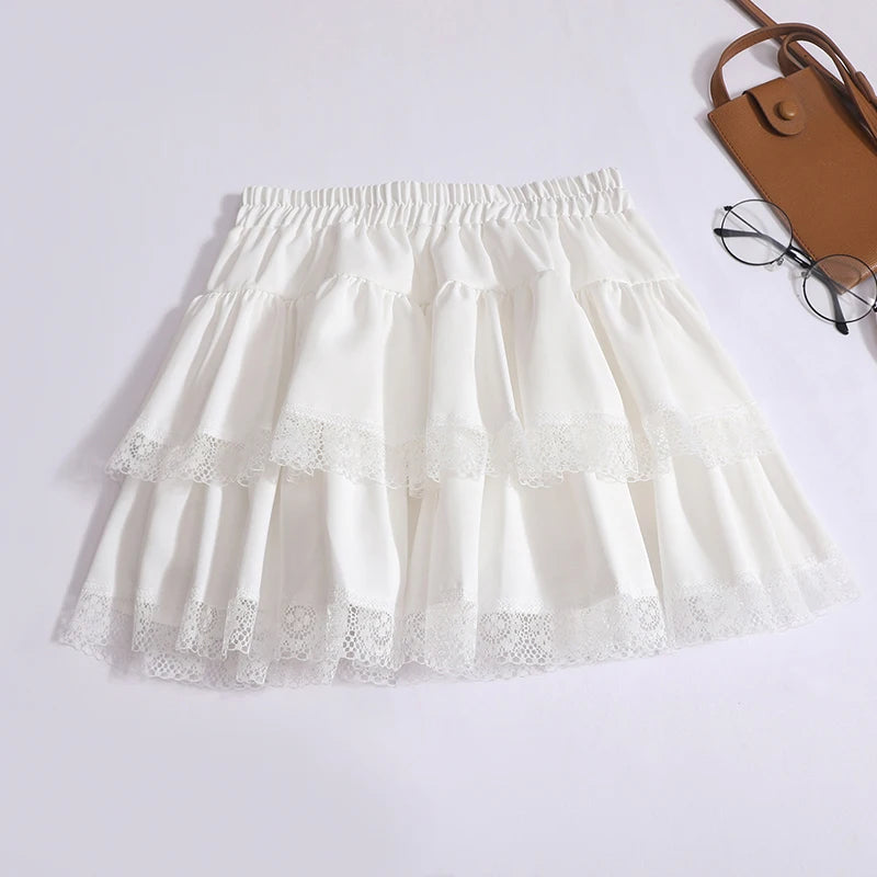 White Lace Tiered Skirt For Women Fashion on Luulla