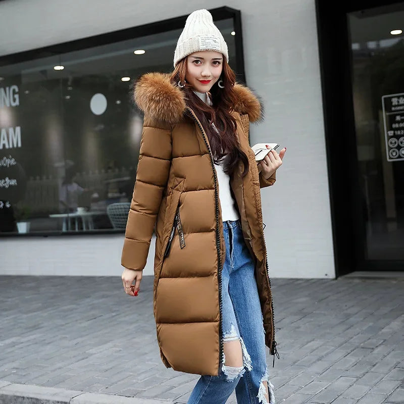 Women's down coat with fur lined hood cheap