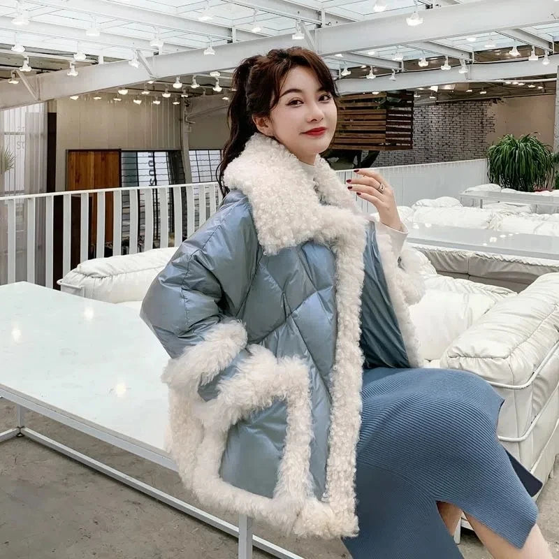 Blue fur lined coat store