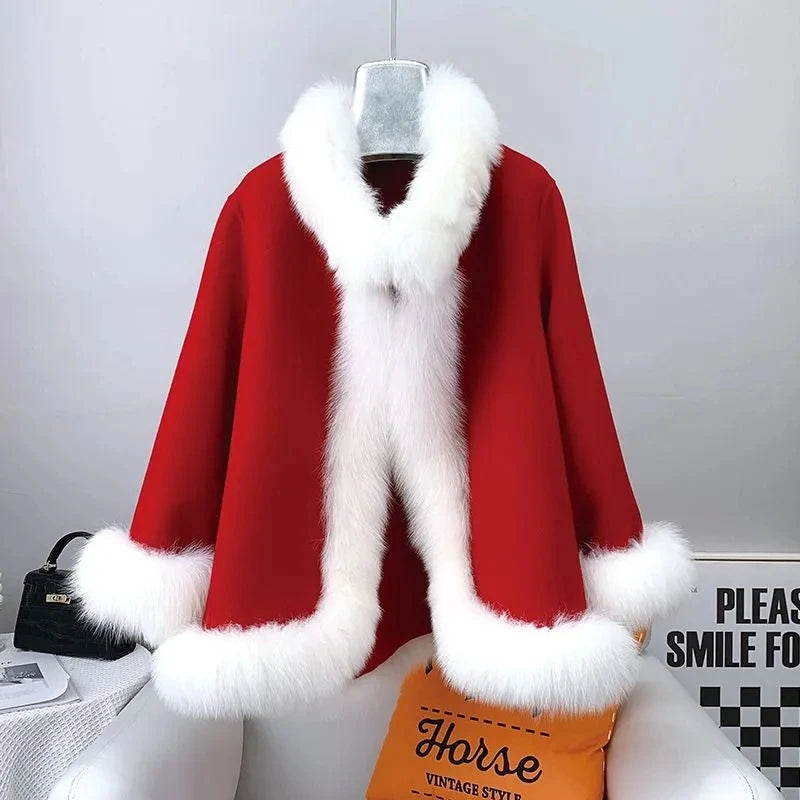 Luxurious Red Cape With Plush White Trim on Luulla