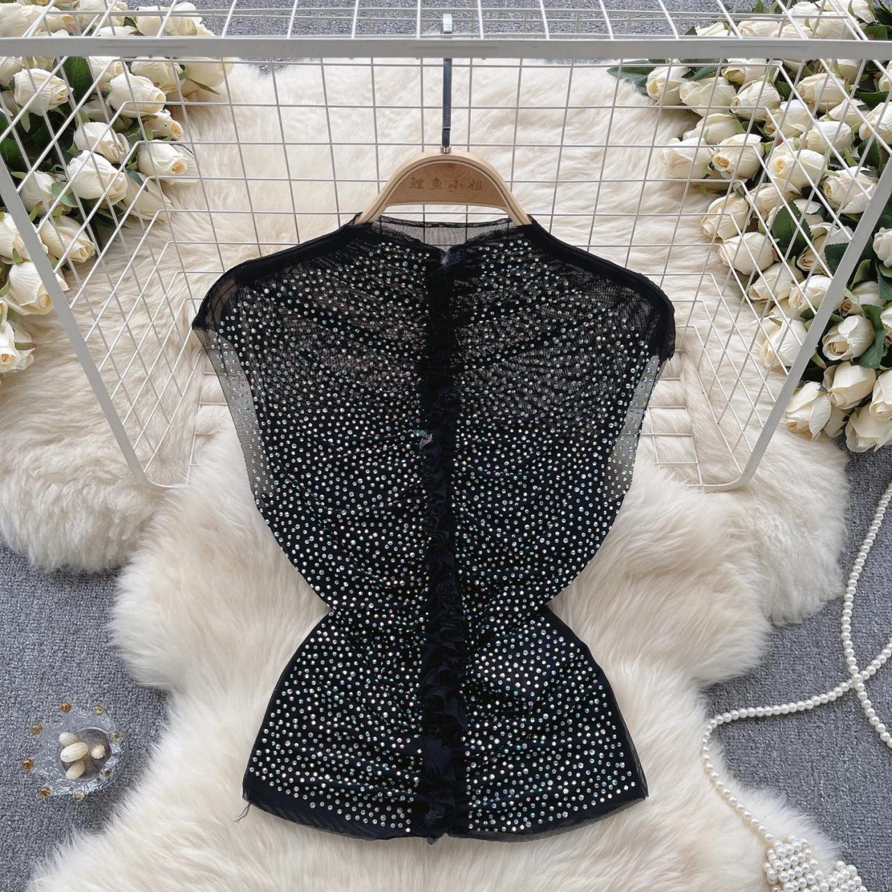 Sparkling Black Mesh Dress With Rhinestone Detail