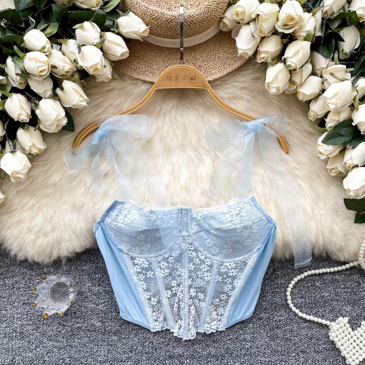 Lilac Lace Top With Sheer Tulle Straps on Luulla