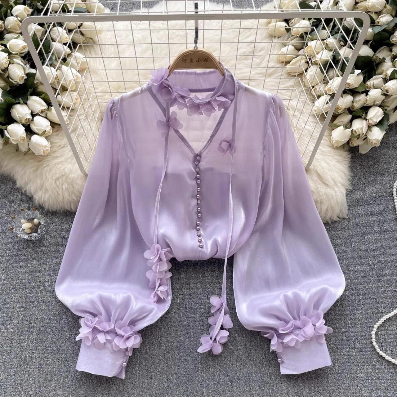 Lavender chiffon blouse sales