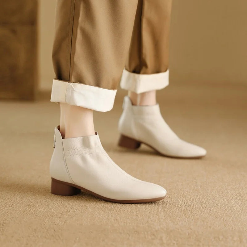 Womens Beige Ankle Boots With Low Heel on Luulla