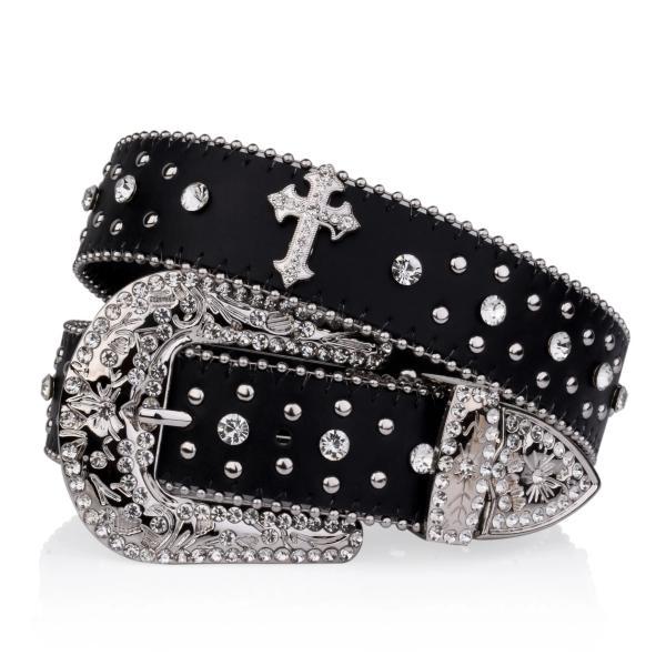 Black Crystal Studded Western Leather Belt size M/L Belt For Men/Women Rhinestone Belt Western Bling Crystal  main image 4