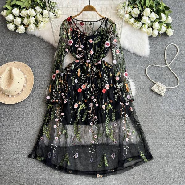 black sheer embroidered dress BLACK GOWN WITH SHEER FLORAL EMBROIDERED BODICE | CULT MIA