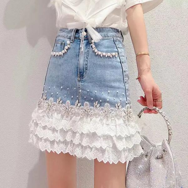 momentel white lace denim skirt デニムスカート momentel white lace denim skirt デニムスカート - メルカリ