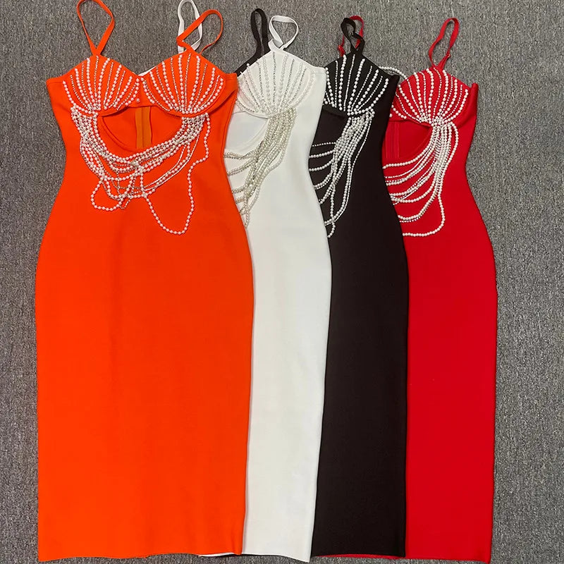 Spaghetti Strap Bodycon Dress with Rhinestone Decoration