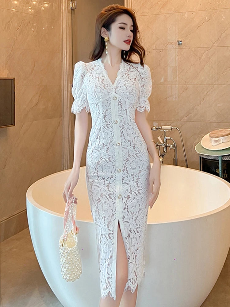 LACE BUTTON-DOWN GOWN main image 0