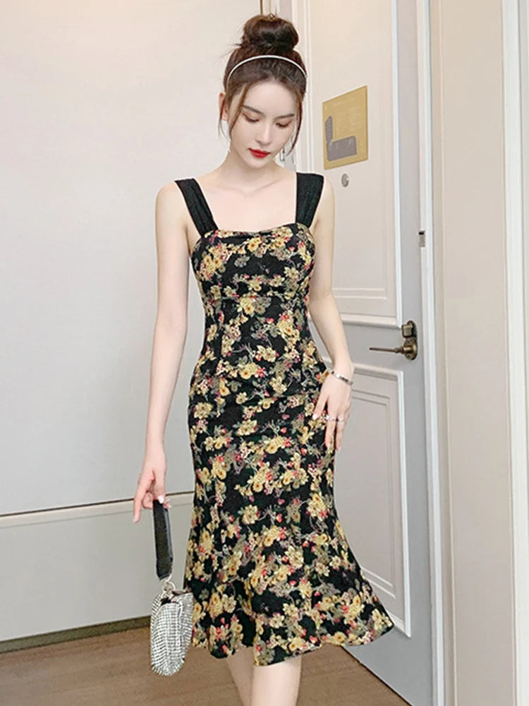 Floral Flowers Applique Sleeveless Midi Dress main image 0