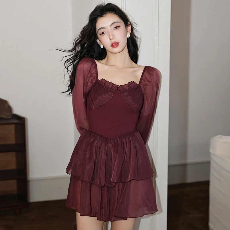 Pearl Burgundy Chiffon Dress main image 0