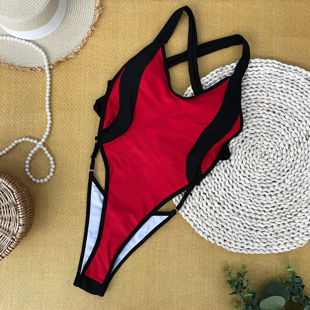 Bold Red And Black Cutout Swimsuit on Luulla