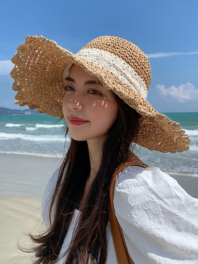 Elegant Wide Brim Straw Sun Hat Beach on Luulla