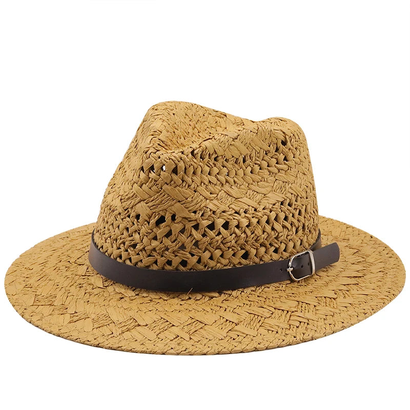 Mens Woven Straw Fedora Hat With Belt on Luulla