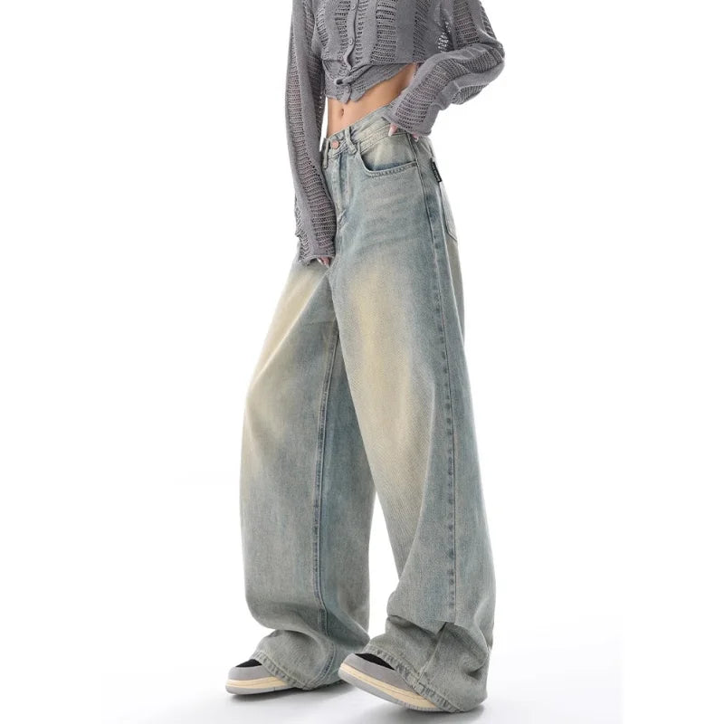 Frayed High Waist Loose Wide Leg Jeans