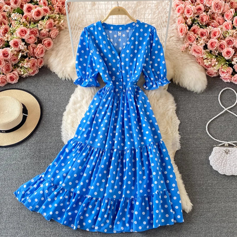 Sweet And Chic Maxi Dress Aqua Polka Dot