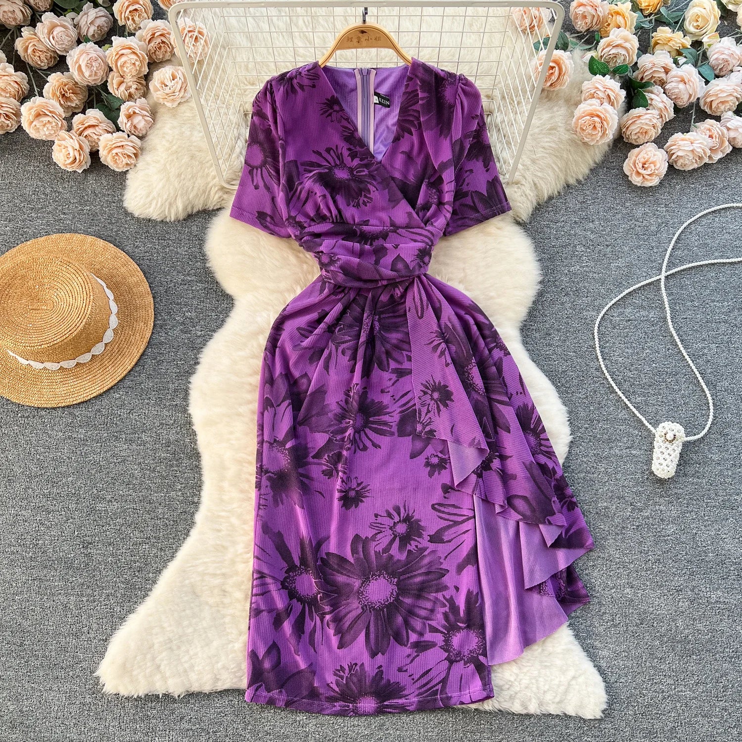 Luna Belted Satin Dress - Purple