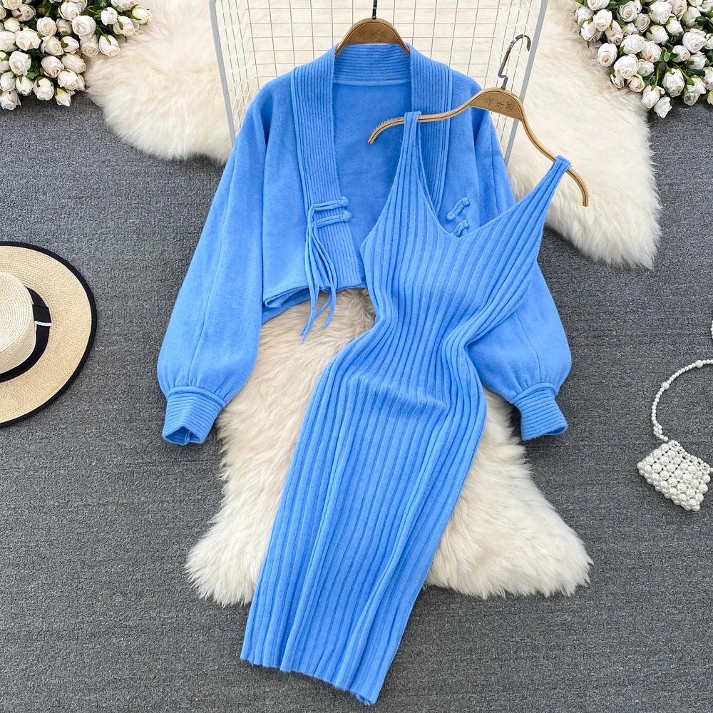 Cozy Blue Knit Dress And Cardigan Set on Luulla — free download