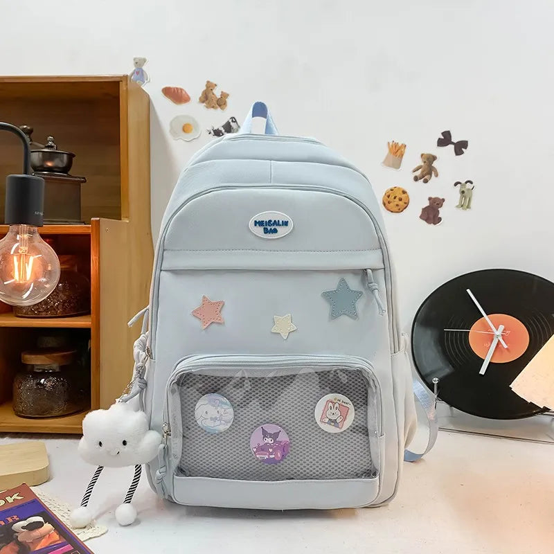 Cute Star Pattern School Backpack With Plush Charm on Luulla