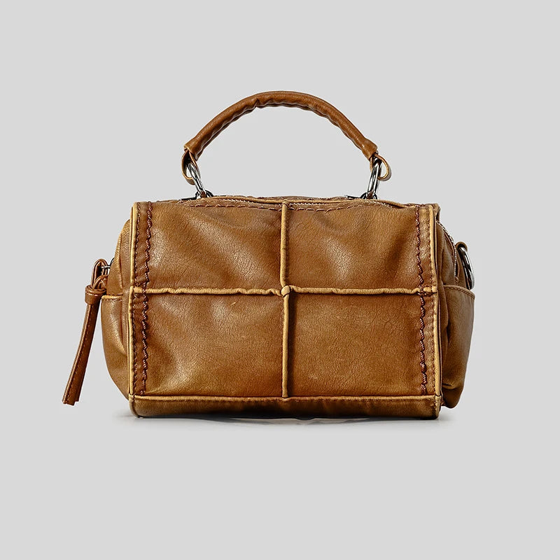 Vintage Brown Leather Handbag With Stitched Details on Luulla