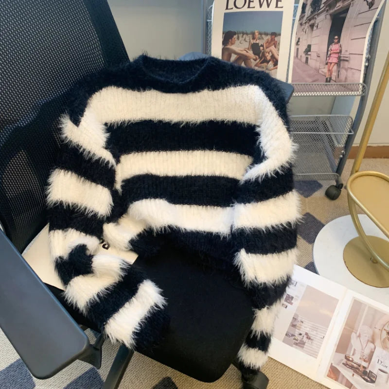 Plush Navy and White Stripe Cozy Co Sweater main image 1