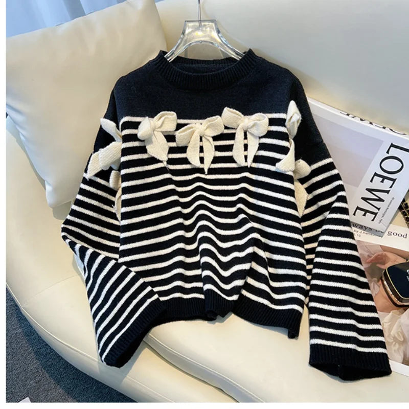 White Striped Black Sweater