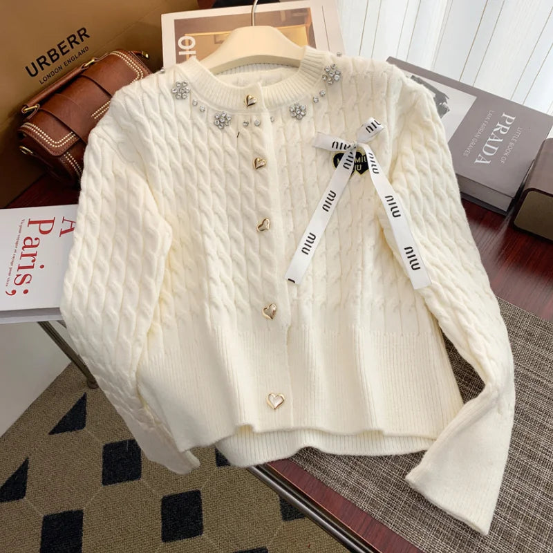 Women's Casual White Knit Cardigan