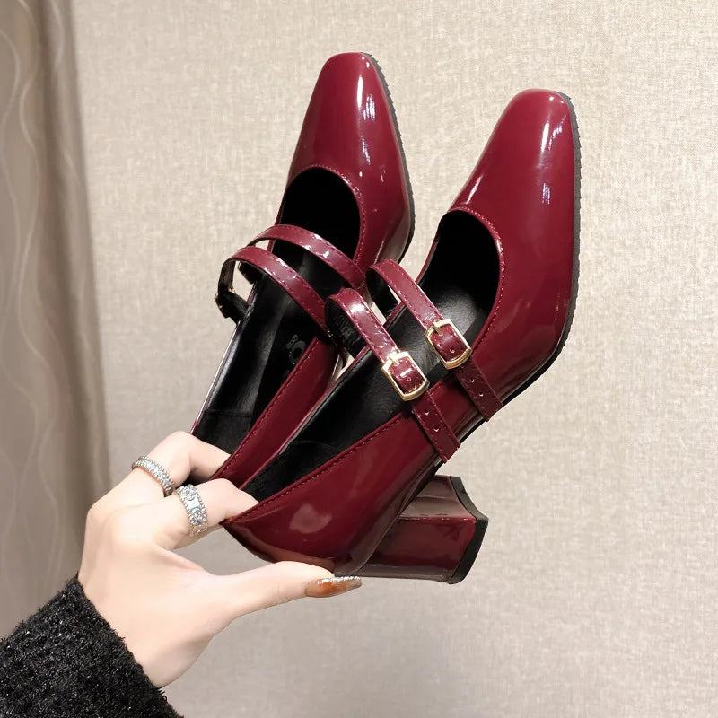 Burgundy Patent Leather Mary Jane Heels on Luulla